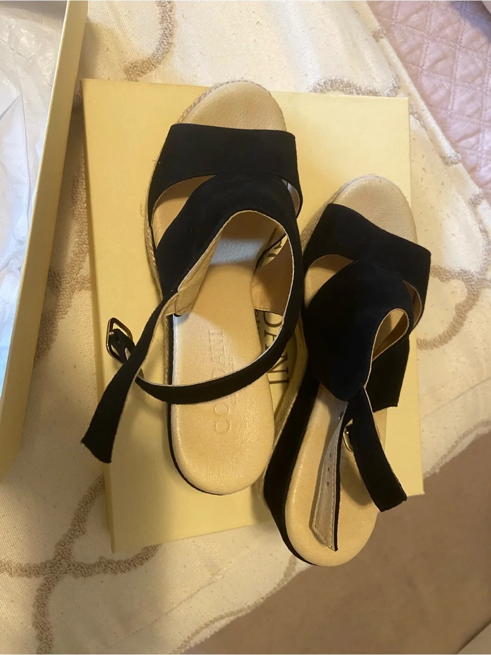 Cordani Black Suede Espadrille Wedge Sandals